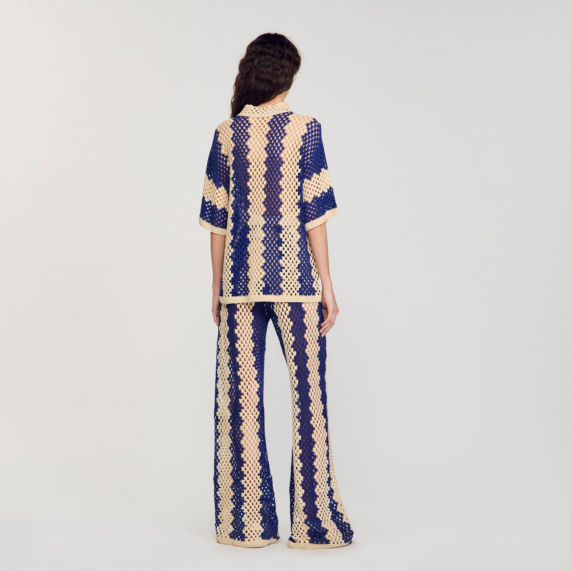 Palmas Two-Tone Knit Cardigan Blue / Ecru