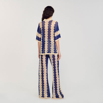 Palmas Two-Tone Knit Cardigan Blue / Ecru