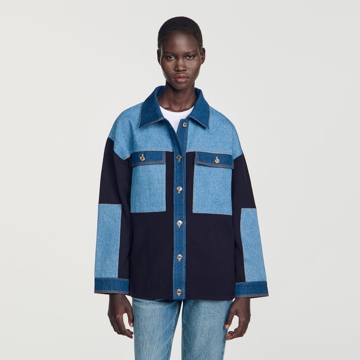 Celia Oversized denim mix cardigan Blue