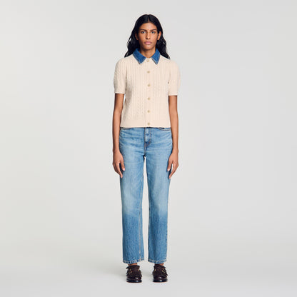 Mado Cardigan with denim collar Beige