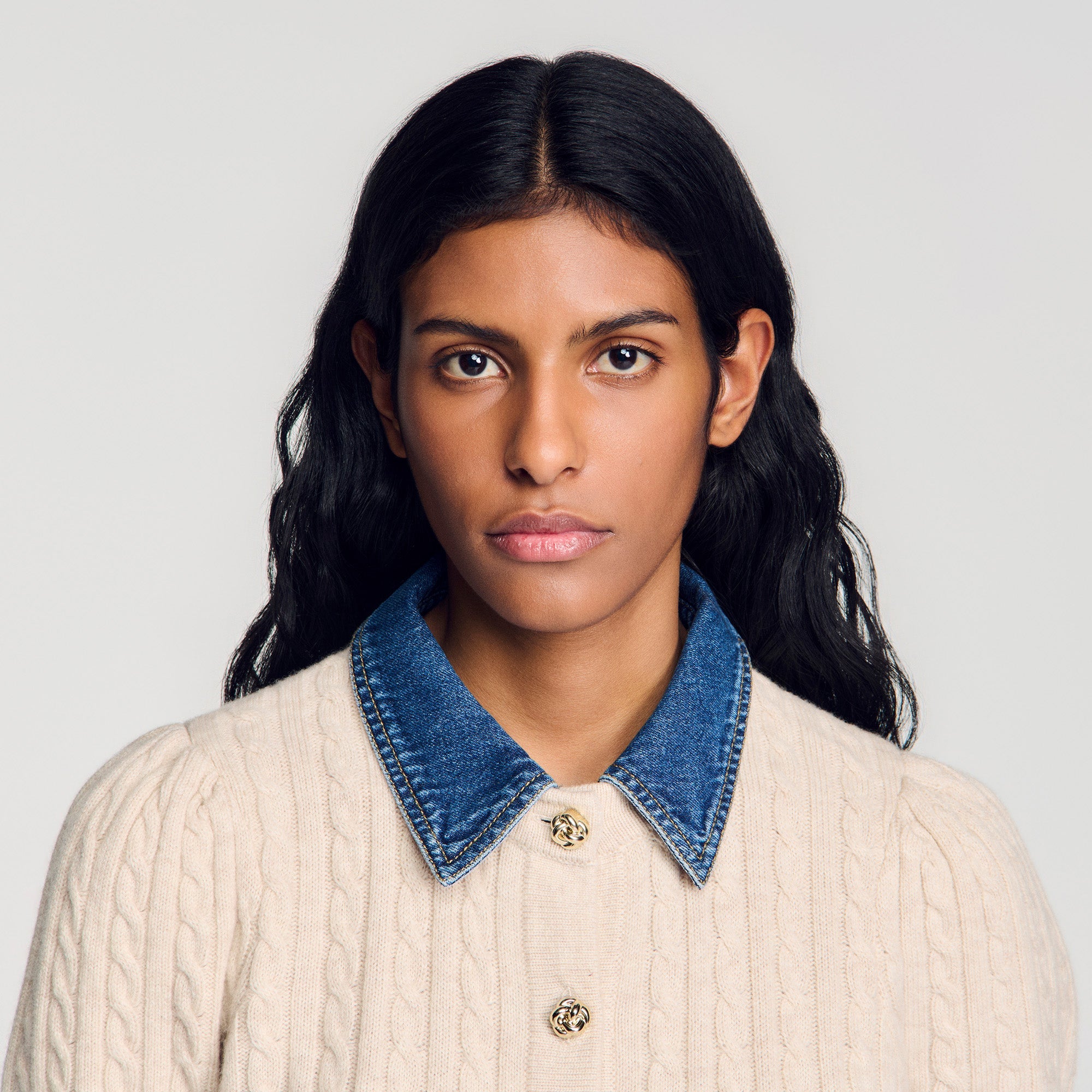 Mado Cardigan with denim collar Beige