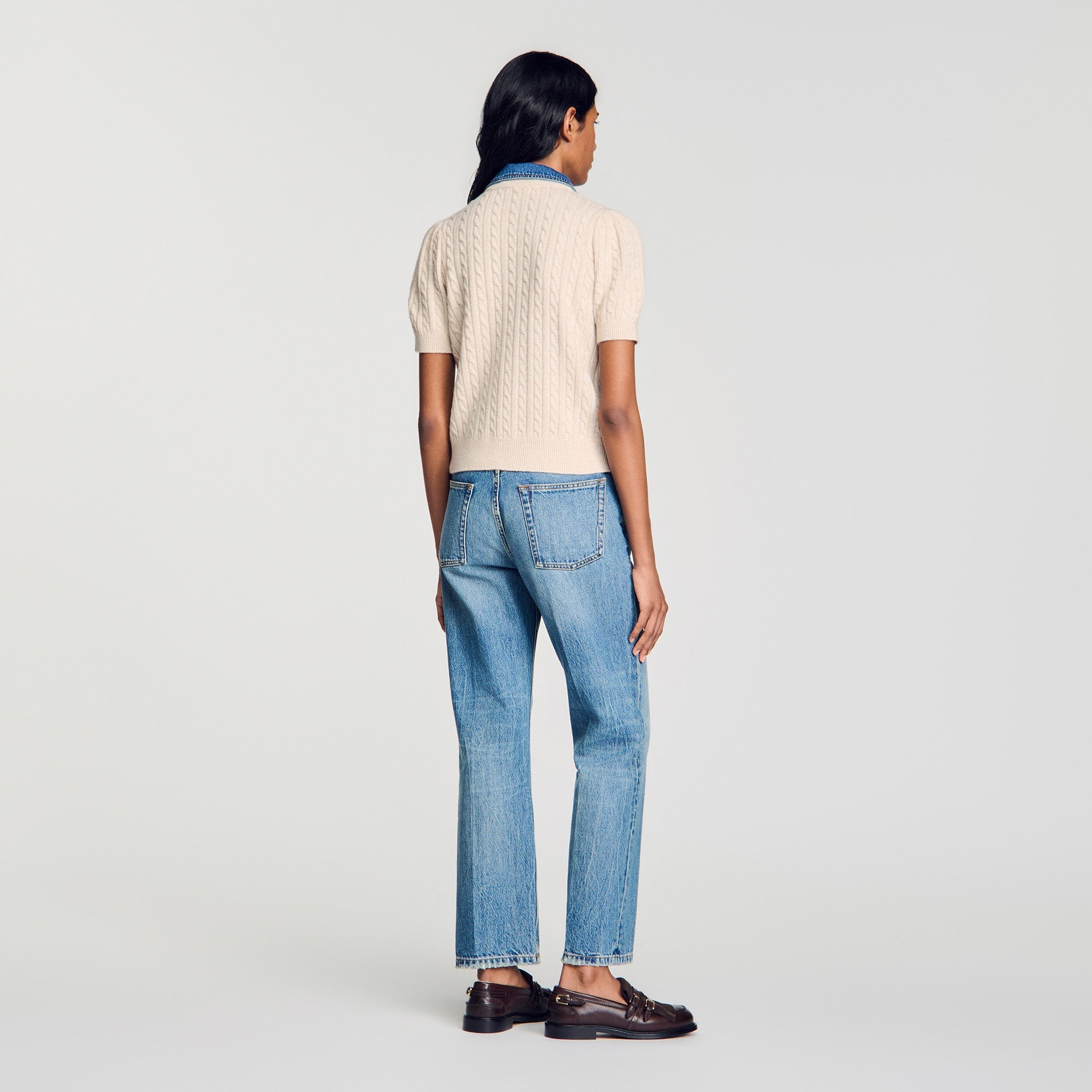 Mado Cardigan with denim collar Beige
