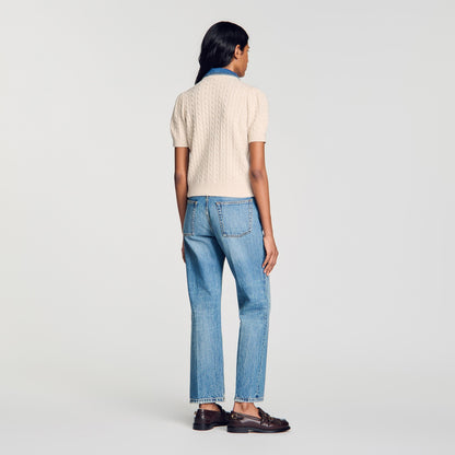 Mado Cardigan with denim collar Beige