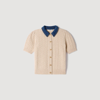 Mado Cardigan with denim collar Beige