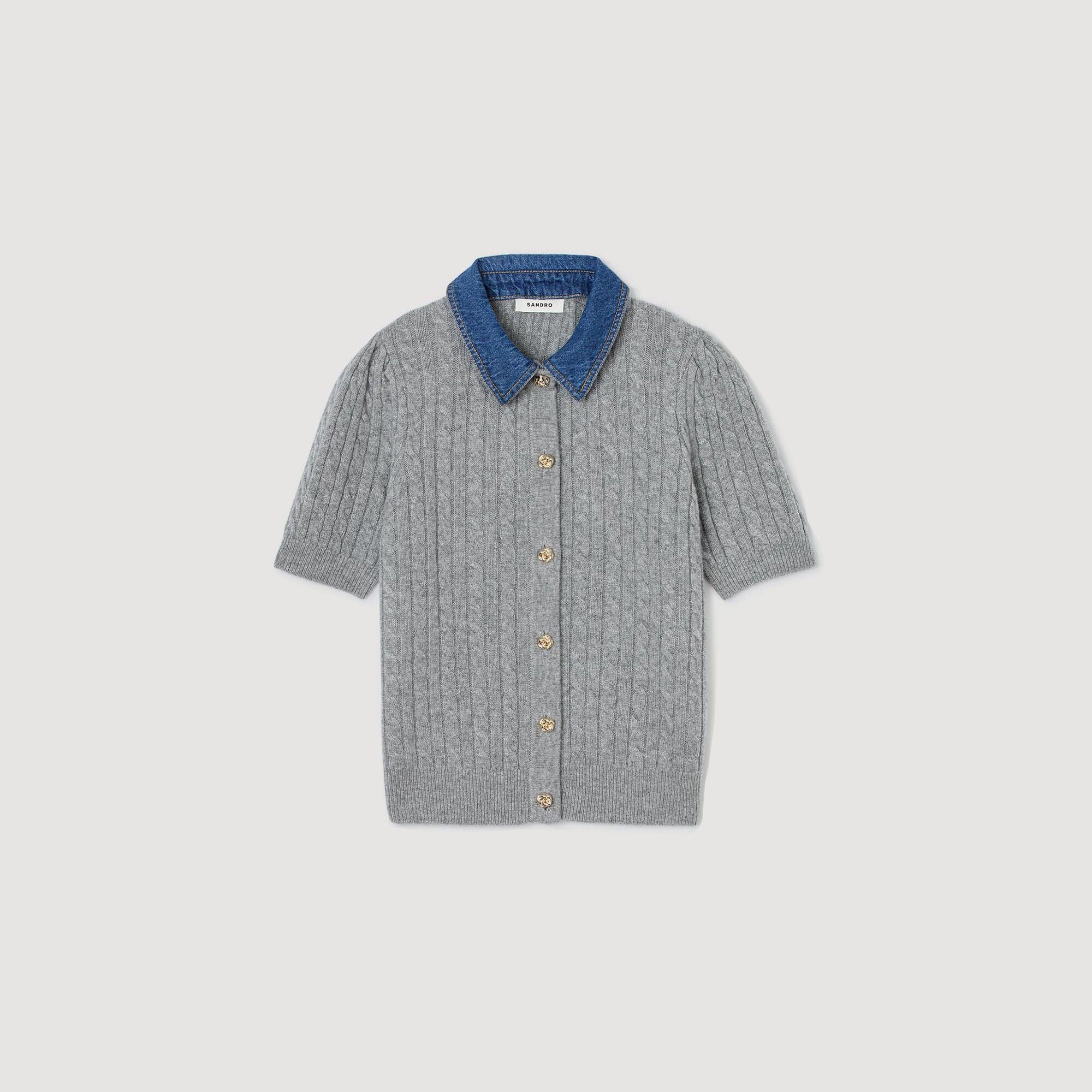 Mado Cardigan With Denim Collar Grey