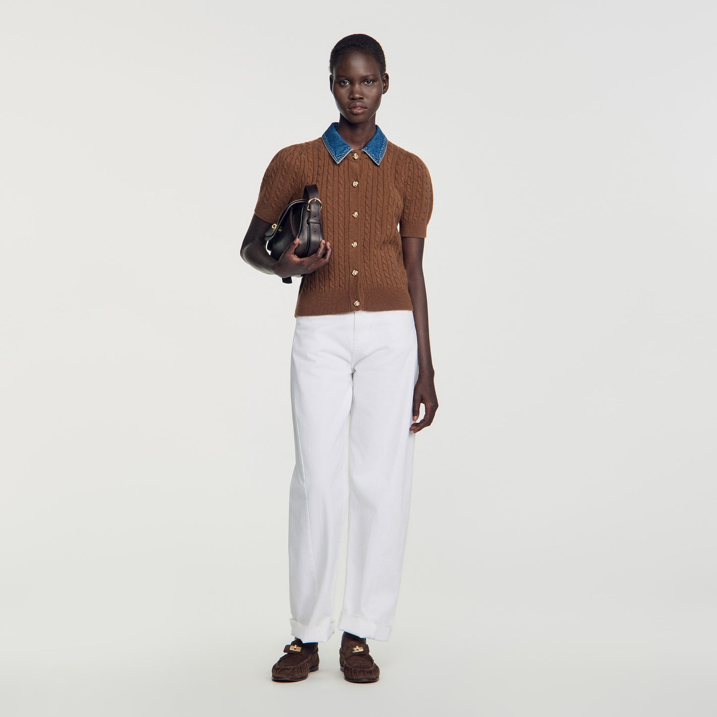 Mado Cardigan with denim collar Brown