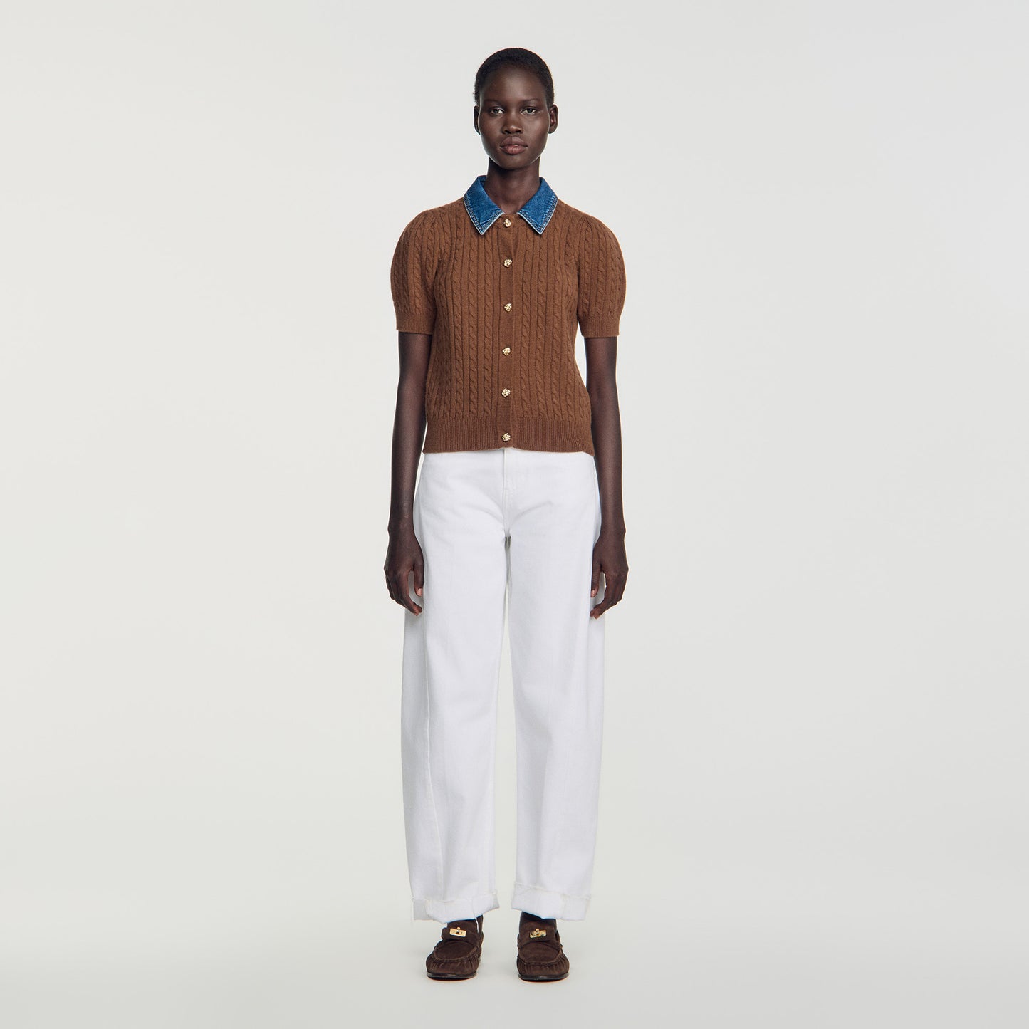 Mado Cardigan with denim collar Brown