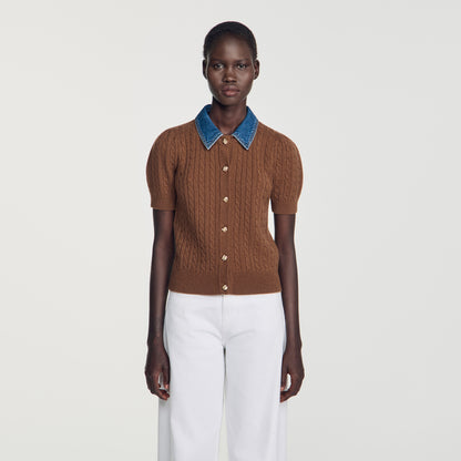 Mado Cardigan with denim collar Brown
