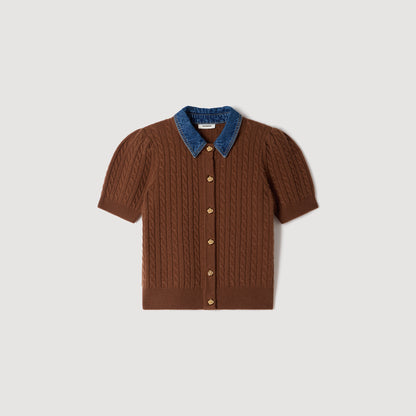 Mado Cardigan with denim collar Brown