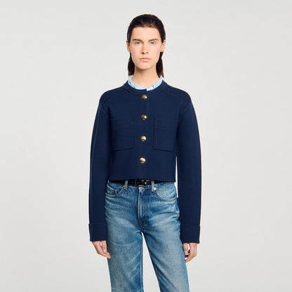 Meunie Cardigan With Ruffle Collar Navy Blue