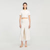 Nice Cropped Pointelle Knit Cardigan Ecru