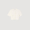 Nice Cropped Pointelle Knit Cardigan Ecru