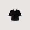 Nice Cropped Pointelle Knit Cardigan Black