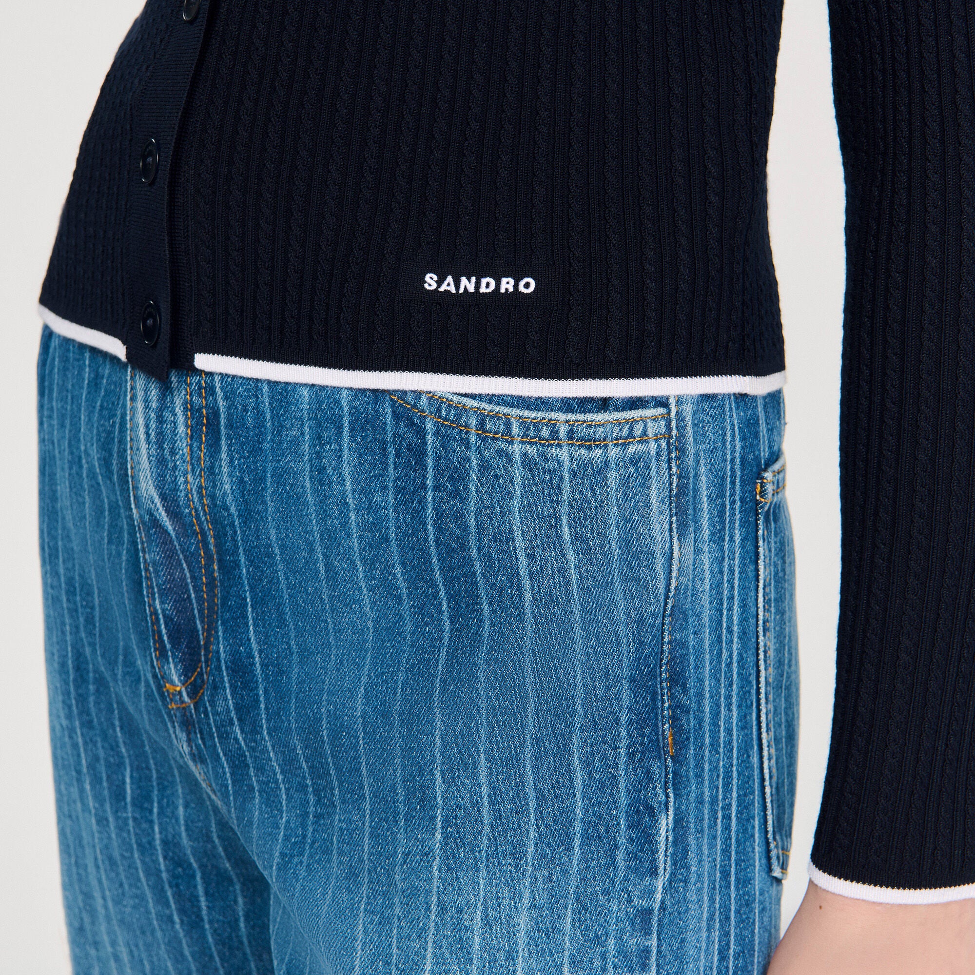 Gautier Cropped Polo Collar Cardigan Navy Blue