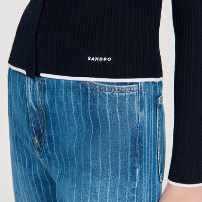 Gautier Cropped Polo Collar Cardigan Navy Blue