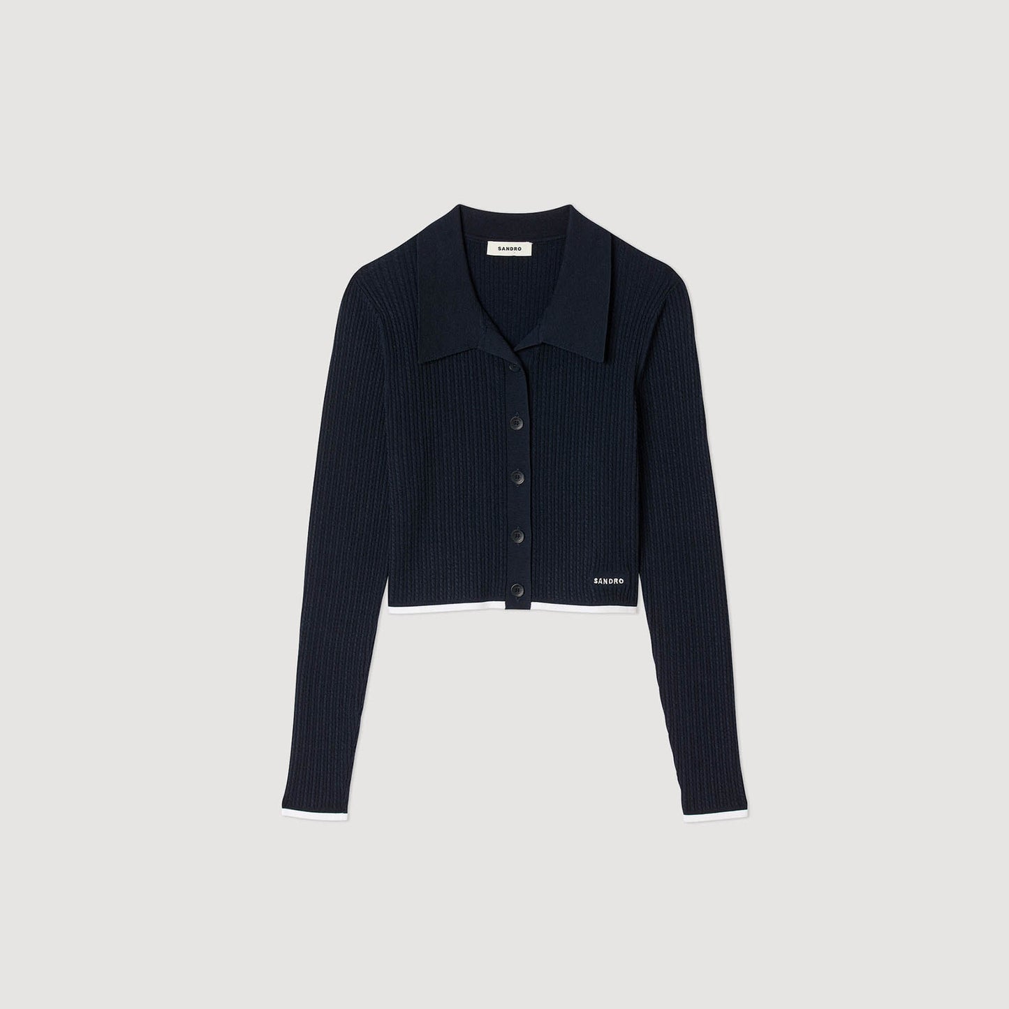 Gautier Cropped Polo Collar Cardigan Navy Blue