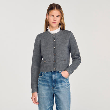 Meuna Cardigan With Ruffle Collar Grey