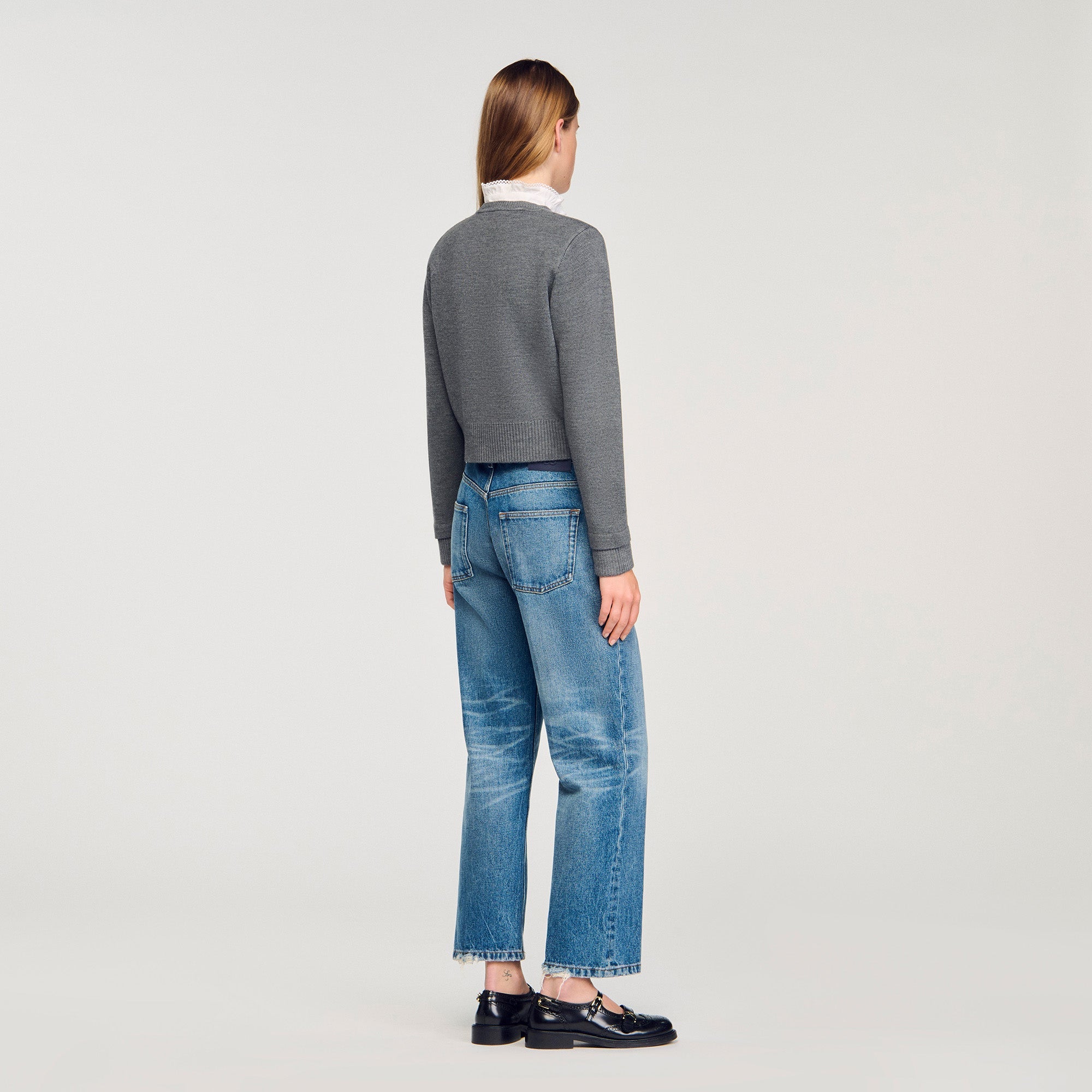 Meuna Cardigan With Ruffle Collar Grey