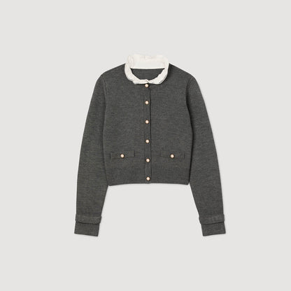 Meuna Cardigan With Ruffle Collar Grey
