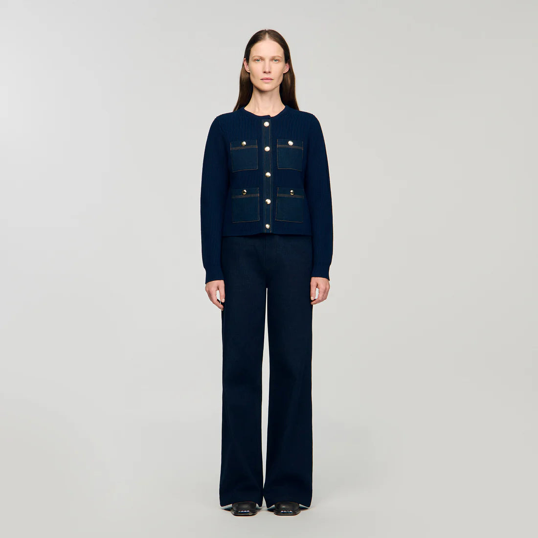 Alexandre Cardigan With Denim Details Navy Blue