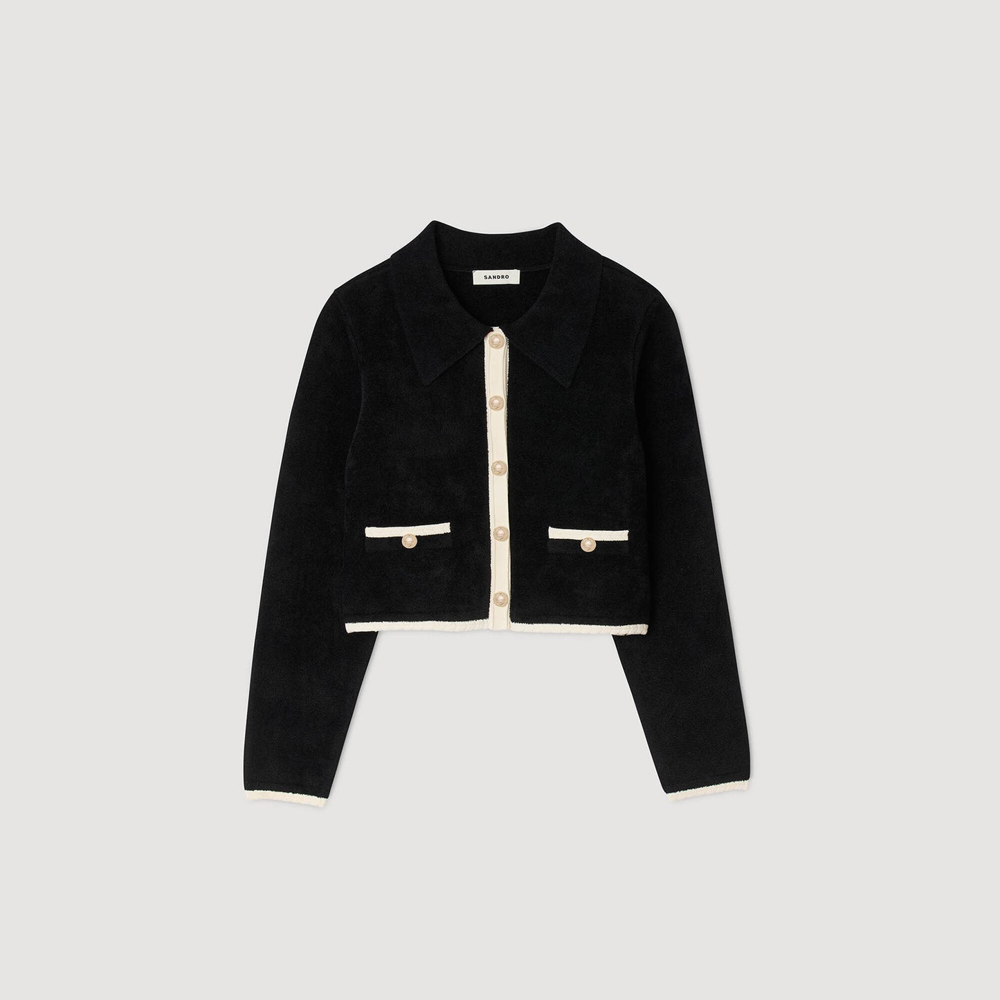 Fiorena Two-Tone Shirt Collar Cardigan Black