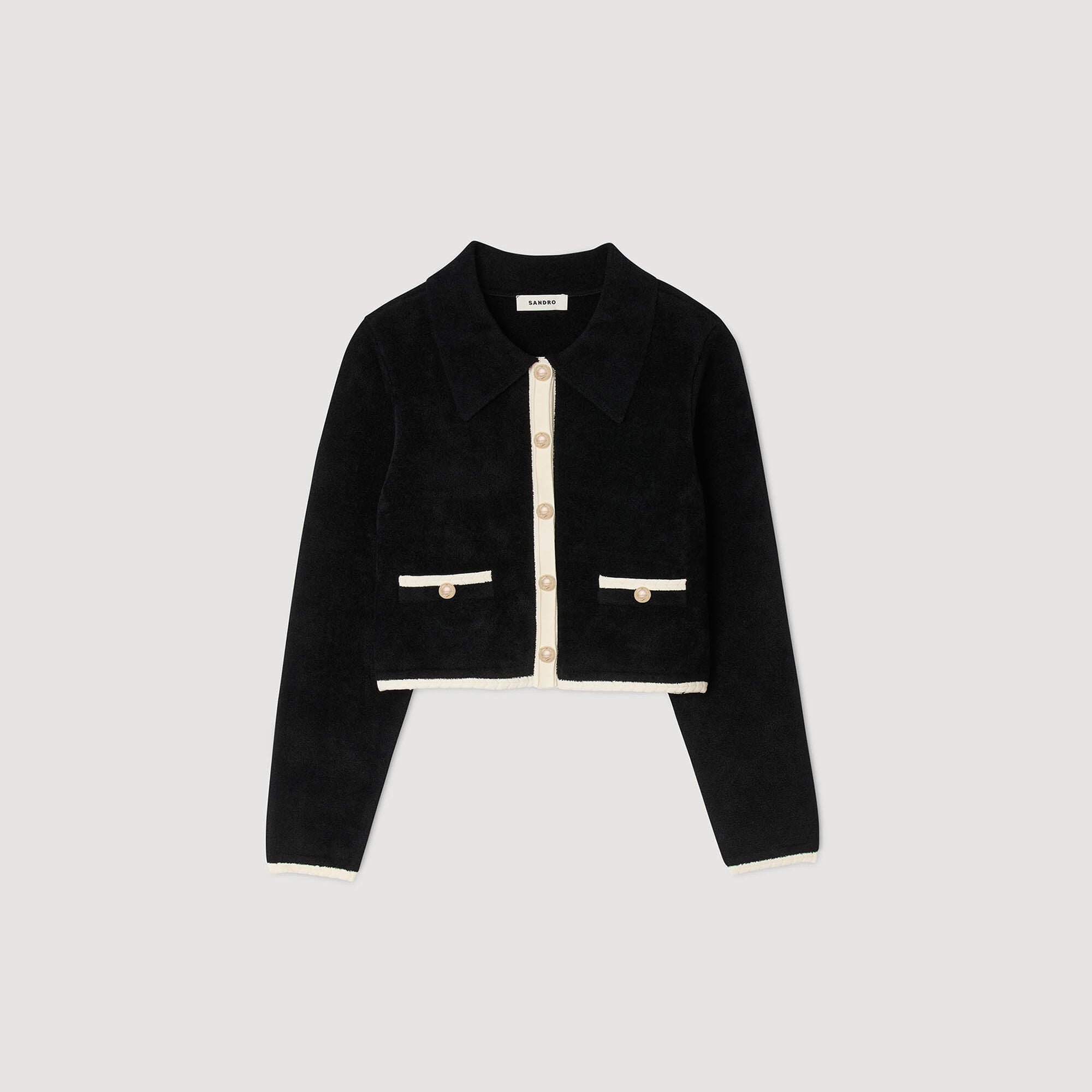 Fiorena Two-Tone Shirt Collar Cardigan Black