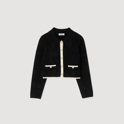 Fiorena Two-Tone Shirt Collar Cardigan Black