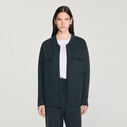 Vava Long Rhinestone Cardigan Charcoal Grey