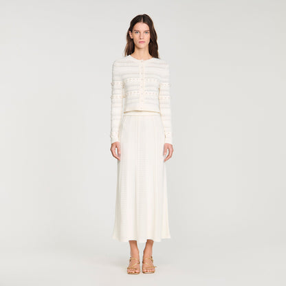 Laneo Pearl Textured Knit Cardigan CREAM