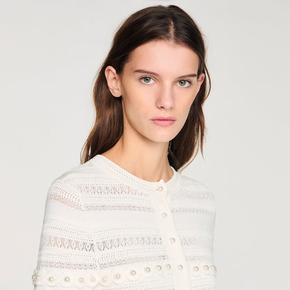 Laneo Pearl Textured Knit Cardigan CREAM