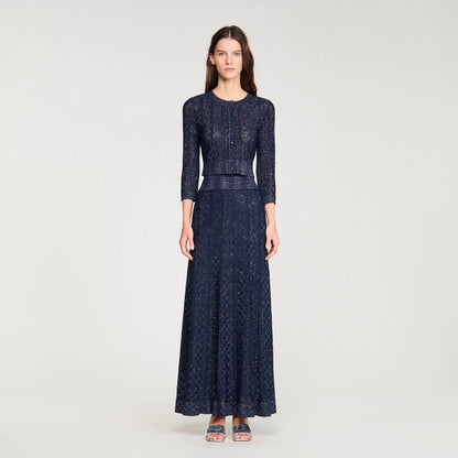 Lisane Strass Knit Cropped Cardigan Navy Blue