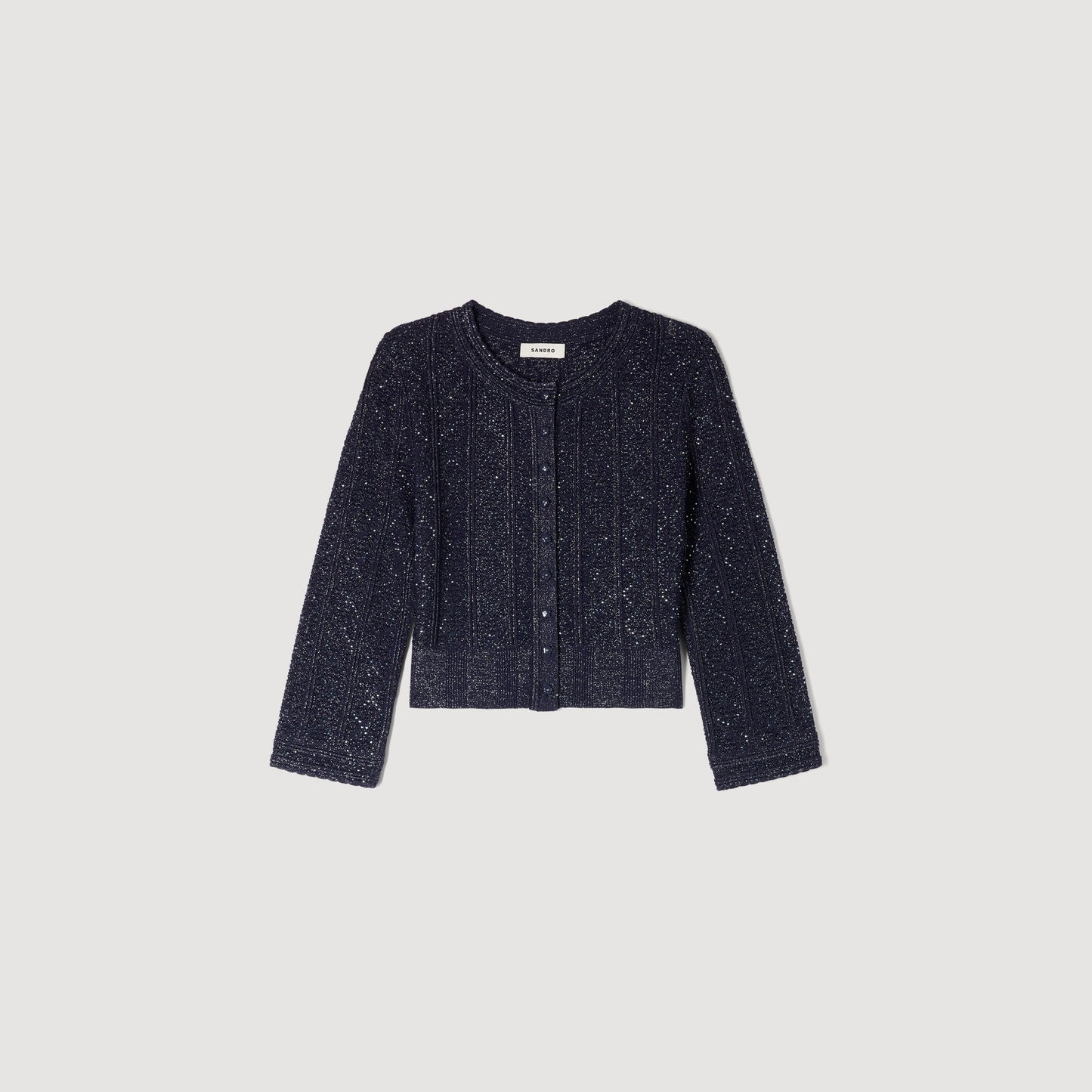 Lisane Strass Knit Cropped Cardigan Navy Blue