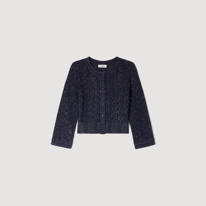 Lisane Strass Knit Cropped Cardigan Navy Blue