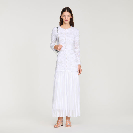 Leva Cropped Pearled Cardigan White