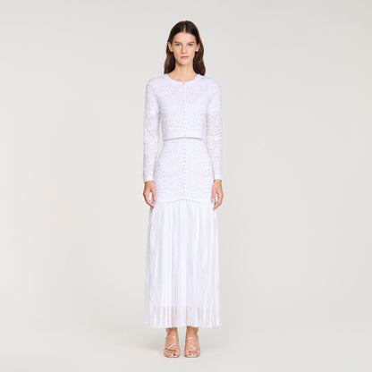 Leva Cropped Pearled Cardigan White