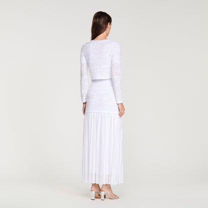 Leva Cropped Pearled Cardigan White