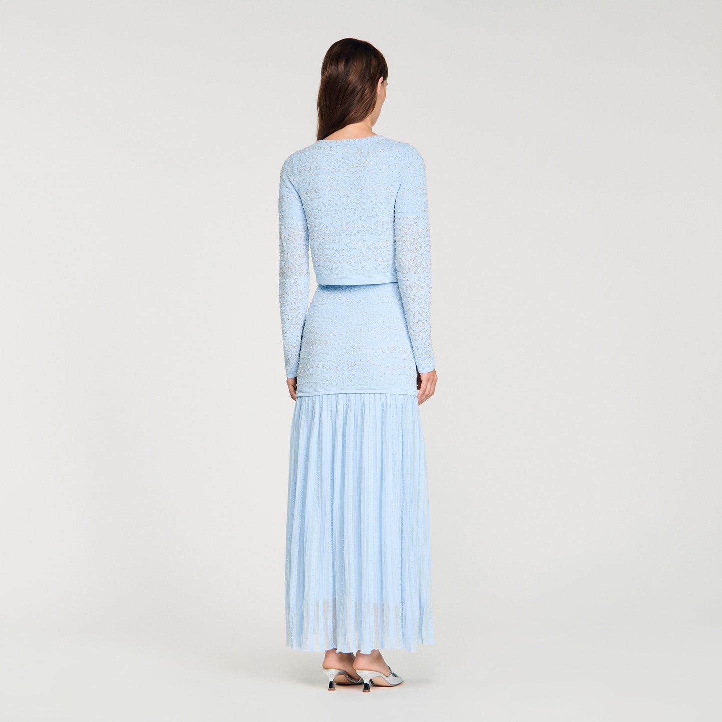 Leva Cropped Pearled Cardigan Sky Blue