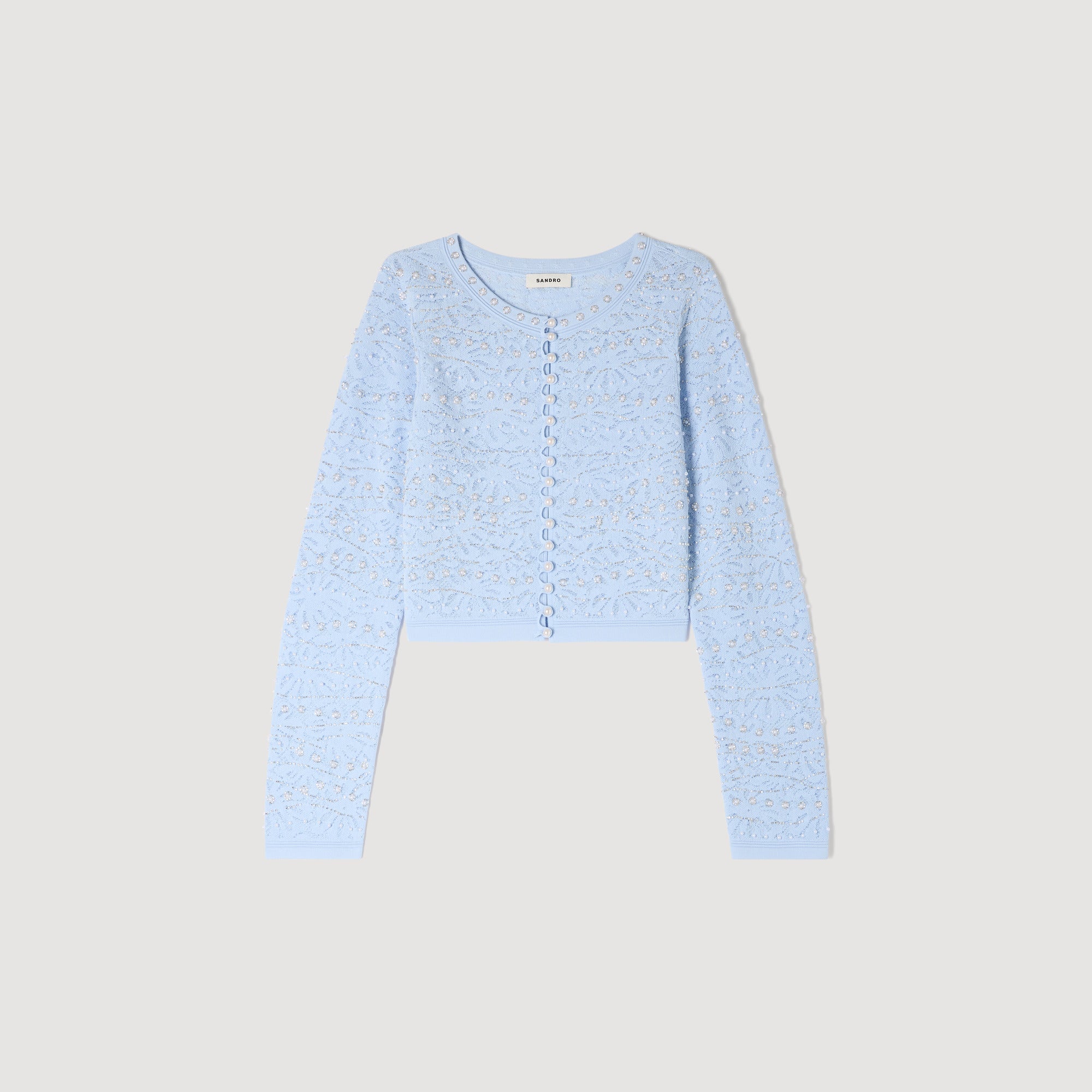 Leva Cropped Pearled Cardigan Sky Blue