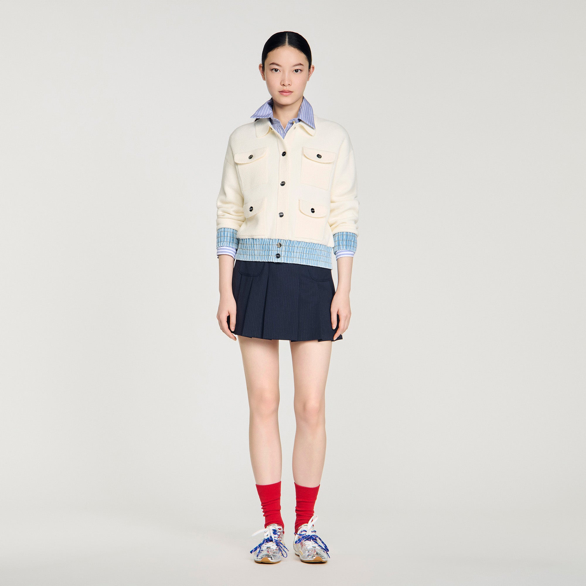 Madeen Cardigan With Denim Details Ecru