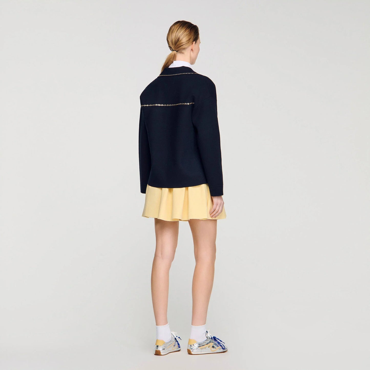 Truman Studded Blazer Collar Cardigan Navy Blue