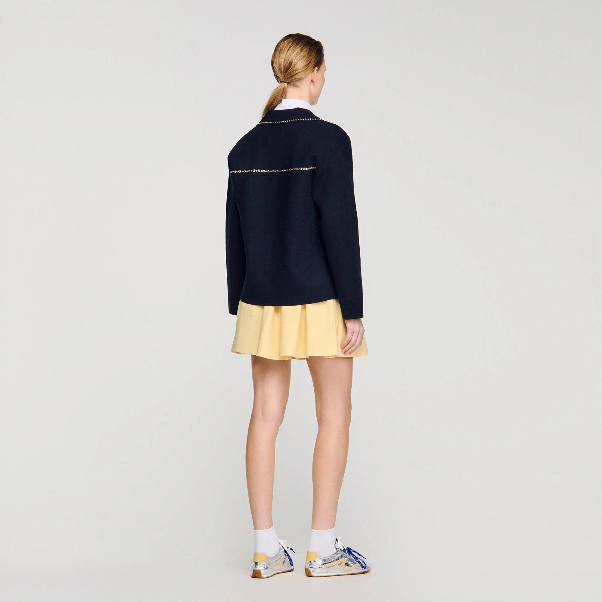 Truman Studded Blazer Collar Cardigan Navy Blue