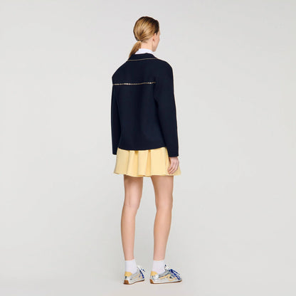 Truman Studded Blazer Collar Cardigan Navy Blue