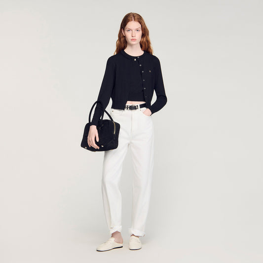 Tim Padded Round Neck Cropped Cardigan Black