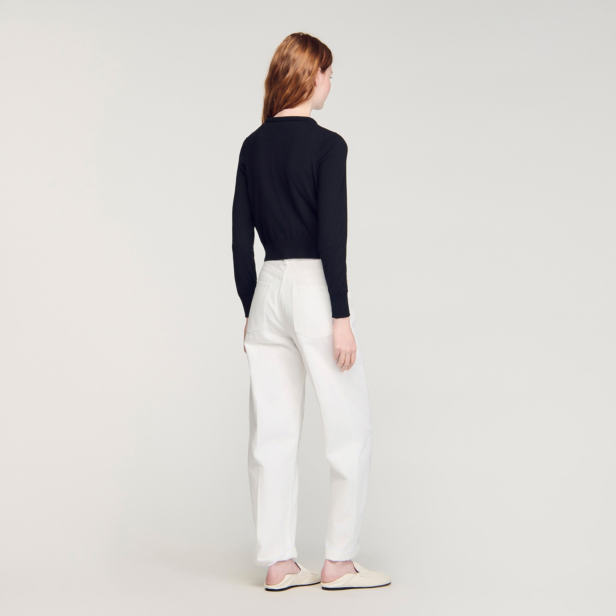 Tim Padded Round Neck Cropped Cardigan Black