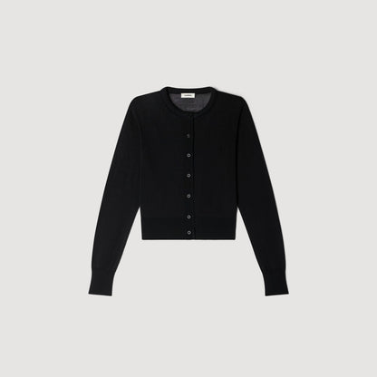 Tim Padded Round Neck Cropped Cardigan Black