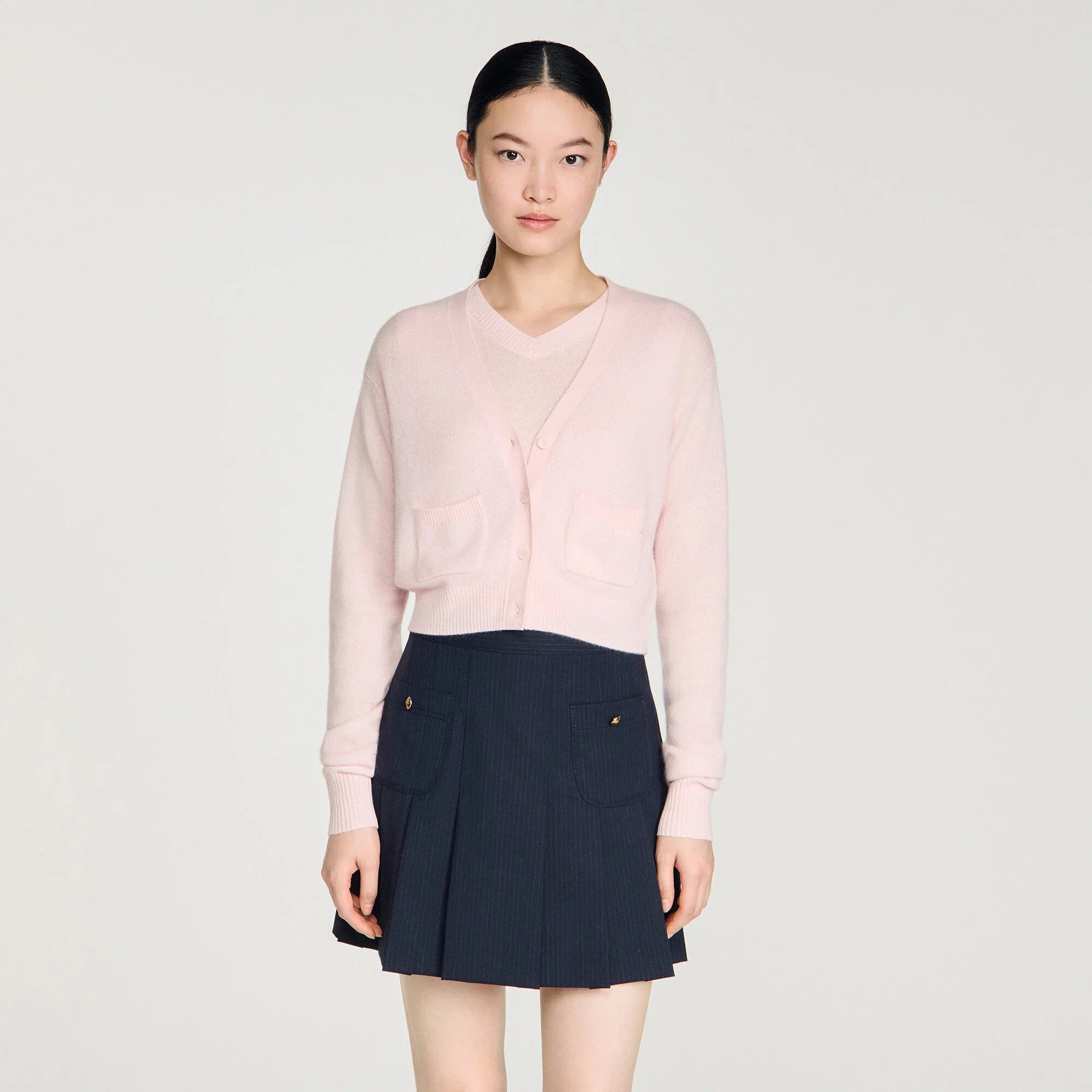 Cassidie Cropped Cashmere Wool Cardigan Light Pink