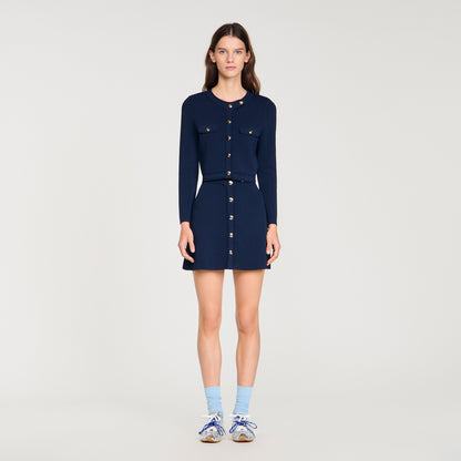 Claudie Cropped Rib Knit Cardigan Navy Blue