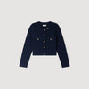 Claudie Cropped Rib Knit Cardigan Navy Blue