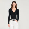Gabie Ribbed Cardigan With Fancy Buttons Black
