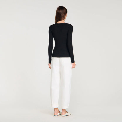 Gabie Ribbed Cardigan With Fancy Buttons Black